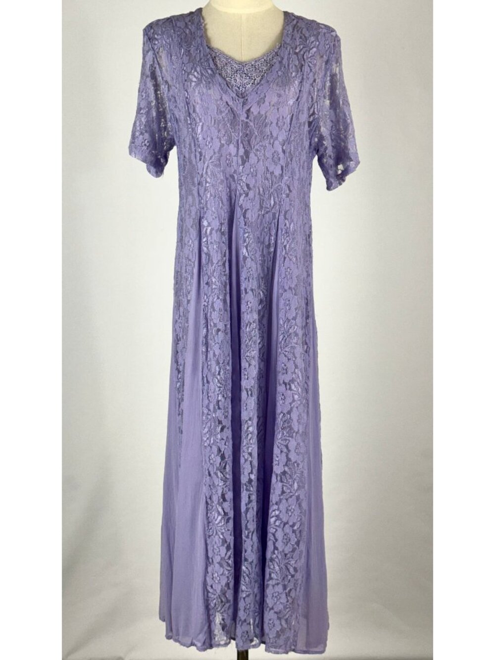 Vtg 90s Olivia Lavender Lace Godet Maxi Dress Fairy Witchy Whimsigoth Loose Fit